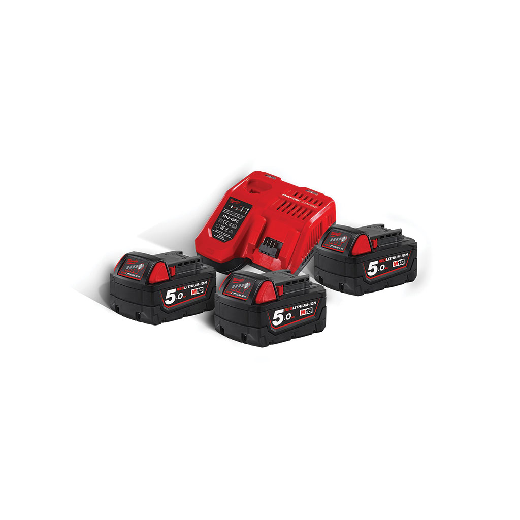 MILWAUKEE-M18 NRG-503 Kit 3Batterie 18V 5,0 Ah + Caricabatteria Rapido M18 NRG-503