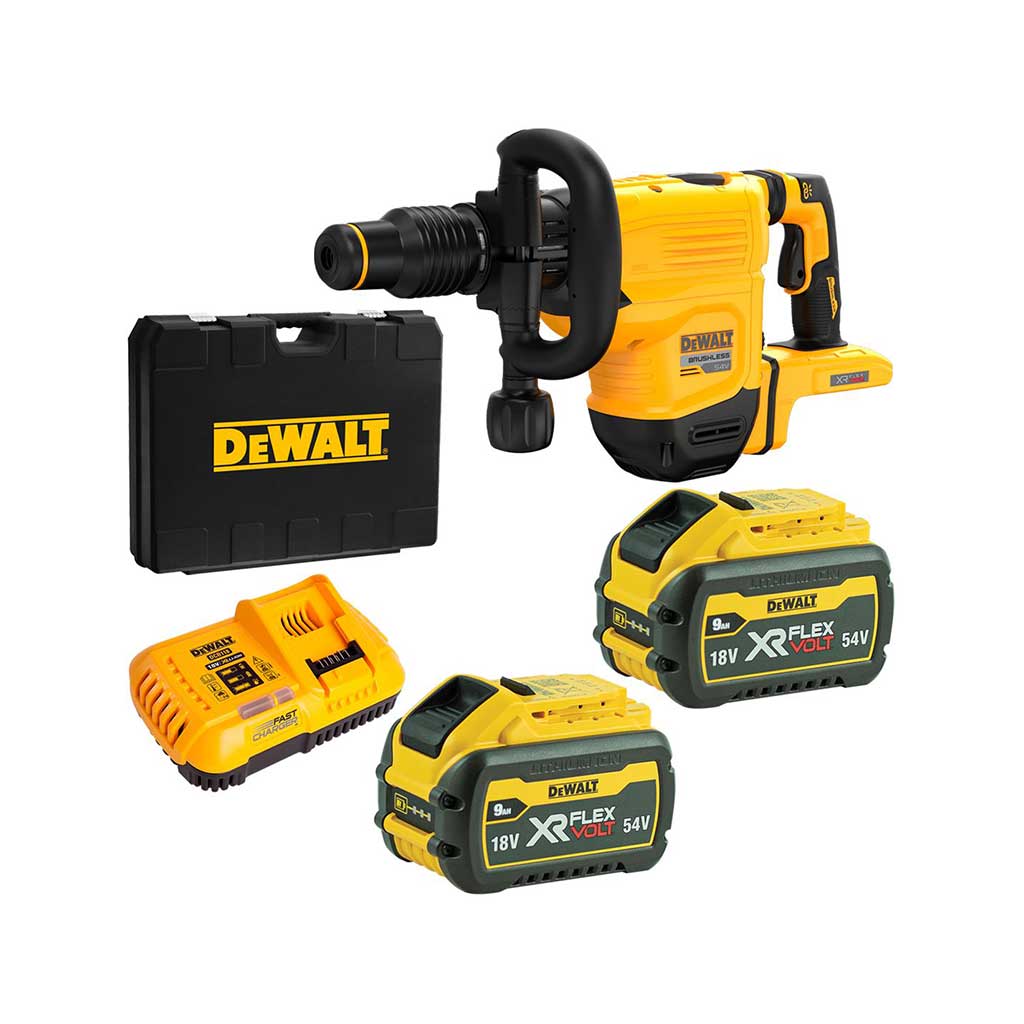 DEWALT-Martello demolitore 54V 10.5J 2Batterie XR Flexvolt 9Ah-Caricabatteria-Valigetta DCH832X2-QW