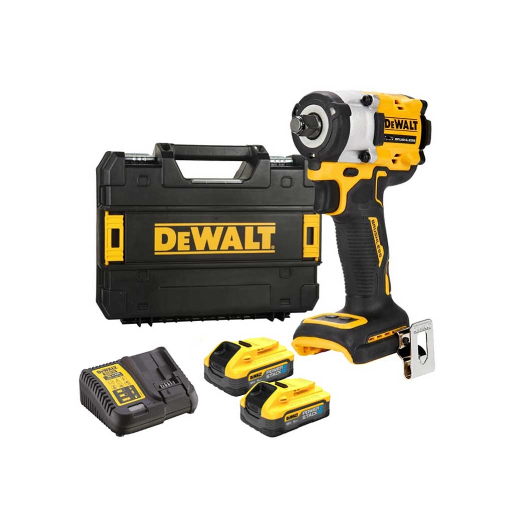 DEWALT-Avvitatori a Impulsi 406NM 18V 1/2" 4modalità-2 batt.POWERSTACK 5AH, caricab.4A, TSTAK DCF921H2T-QW