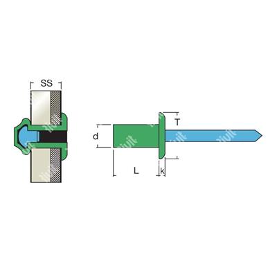 SAIT-Sealed blind rivet Alu/Stainless steel 420 DH 3,2x9,5