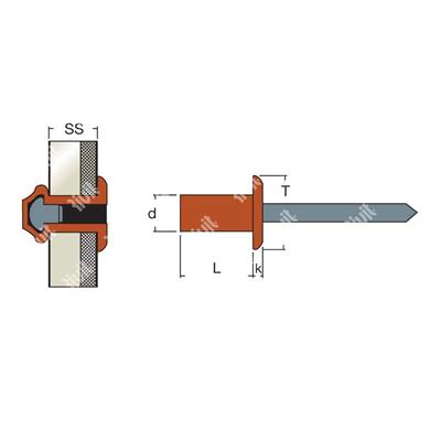 SRFT-BOXRIV-Cuivre/Acier rivet étanches TP (50pcs) 3,2x6,5