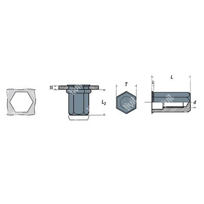 SFRE-Close end Rivsert Steel hex.6,97mm h.7,0 gr0, 5-3,0 RH M5/030