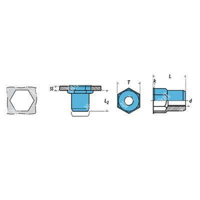 IREPA2-Rivsert Stainless steel A2 semihexag.5,9mm gr0,5-2,0 RH M4/020