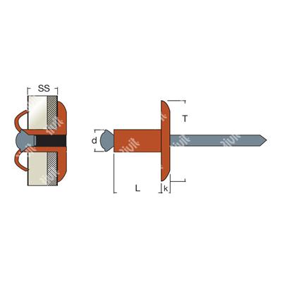 FIORIV14-Blind rivet Copper/Steel h.5,25 LH14 5,0x30,0 TL14