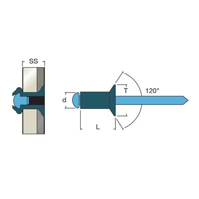 XIS-Blind rivet Cupronickel/Stainless steel 304 CS KH6,0 3,2x9,0