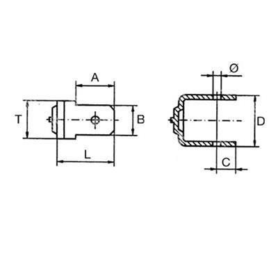 F2R-Steel copper pld welding FASTON 2 ears 90° L.6,3