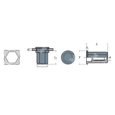 SFTE-Close end Rivsert Steel hex.12,97mm h.13,0 gr 1,0-3,5 DH M10/035