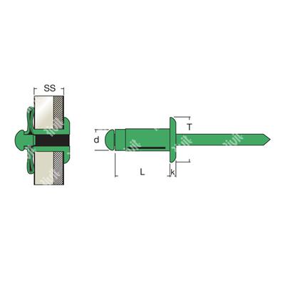 TRERIV9005-Blind rivet Alu RAL9005/Alu DH gr 1,0-7,0 h.4,2/4,5 4,0x18,8