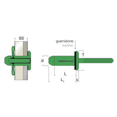 GTRERIV-Blind rivet Alu/Alu + gasket gr 1,6-6,4 DH 6,3x20,2