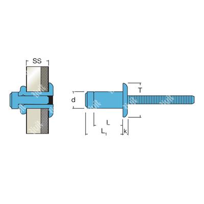 LOCKRIV-Blind rivet Stainless steel 304/304 gr 3,8 -6,8 DH 6,4x12,5