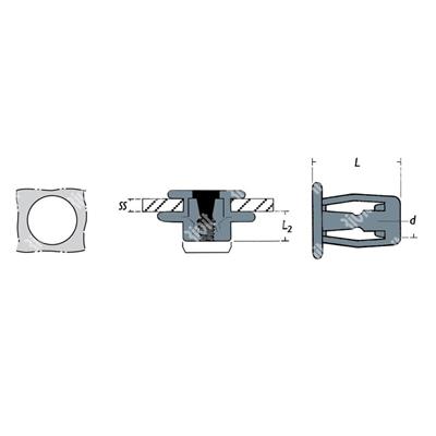 JACKRIV-Rivet nut Steel h.10,0 gr4,8-9,5 DH M5/L/L=23