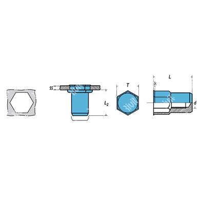 SIREPA2-Close end Rivsert Stainless steel semihexa h.7,0 gr0,5-3,0 RH M5/030