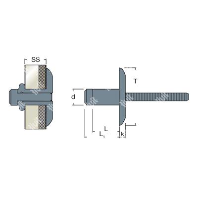 LOCKRIV19-Blind rivet Steel/Steel gr 12,8-14,8 LH1 9 6,4x20,5 TL19