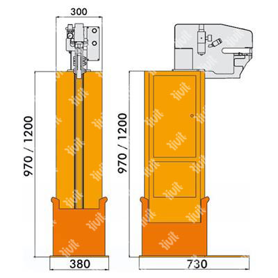RIV2200-Basamento elevabile per Pressa Pneumatica x autoaggancianti 970-1200 mm
