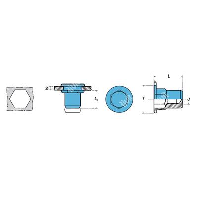 SITEPA2-Close end Rivsert Stainless steel semihexa h.11,0 gr0,5-3,0 M8/030