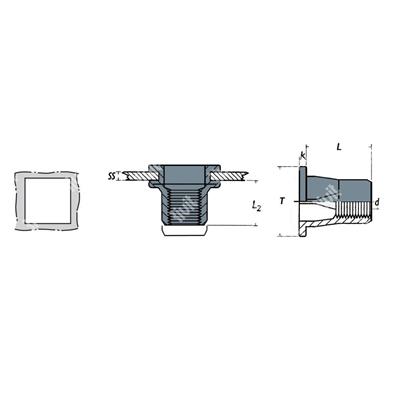 SQUARIV-Rivsert Steel hexagonal with square hole 9 gr0,5-2,5 M6/025