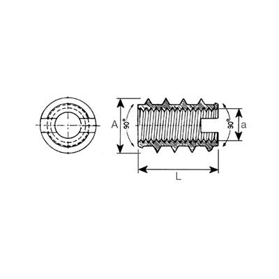 Brass self tapping socket for wood d.est.5,5x2,0 M3x0,5x6