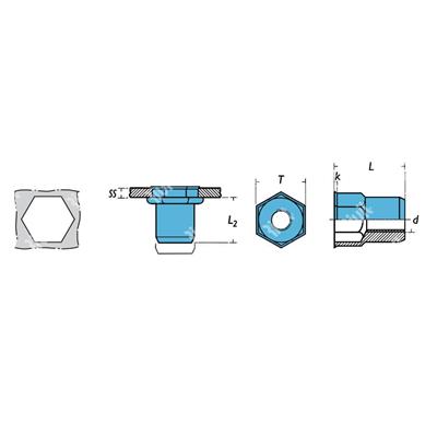 IREPA2-Rivsert Stainless steel A2 semihexag.6,9mm gr.2,5-4,0 RH M5/040