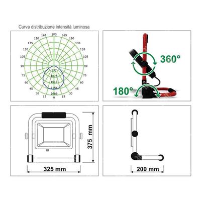 Proiettore a led da 150W completo di stand pieghevole 1,5mt cavo+spina schuko FR-PL150WSH