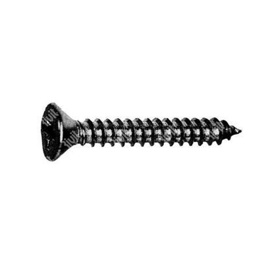 Phillips cross flat head tapping screw UNI 6955/DIN 7982 black zinc plated steel 3,9x32