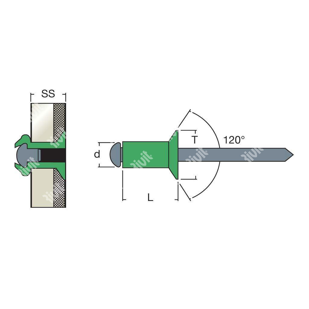 AFS9005-Rivetto Alu/Acciaio TS4,8 NERO 2,4x6,0