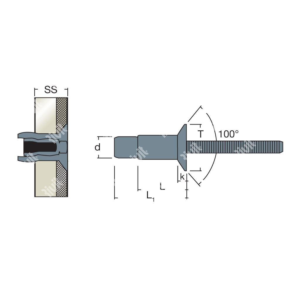 MAGNARIV-Blind rivet Steel/Steel gr 4,0-12,0 CSKH 100° 6,4x16,7