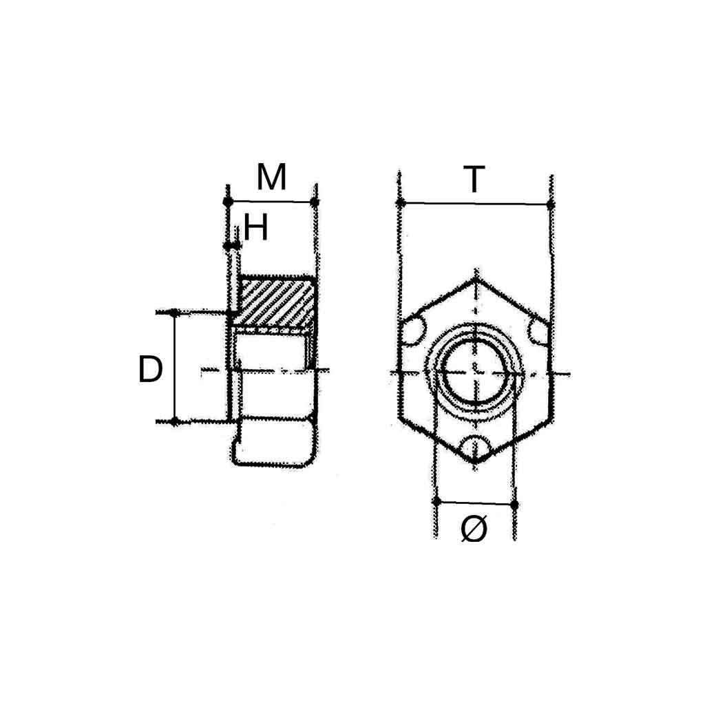 Hex weld nut large wrench 13 plain steel cl.8 M5