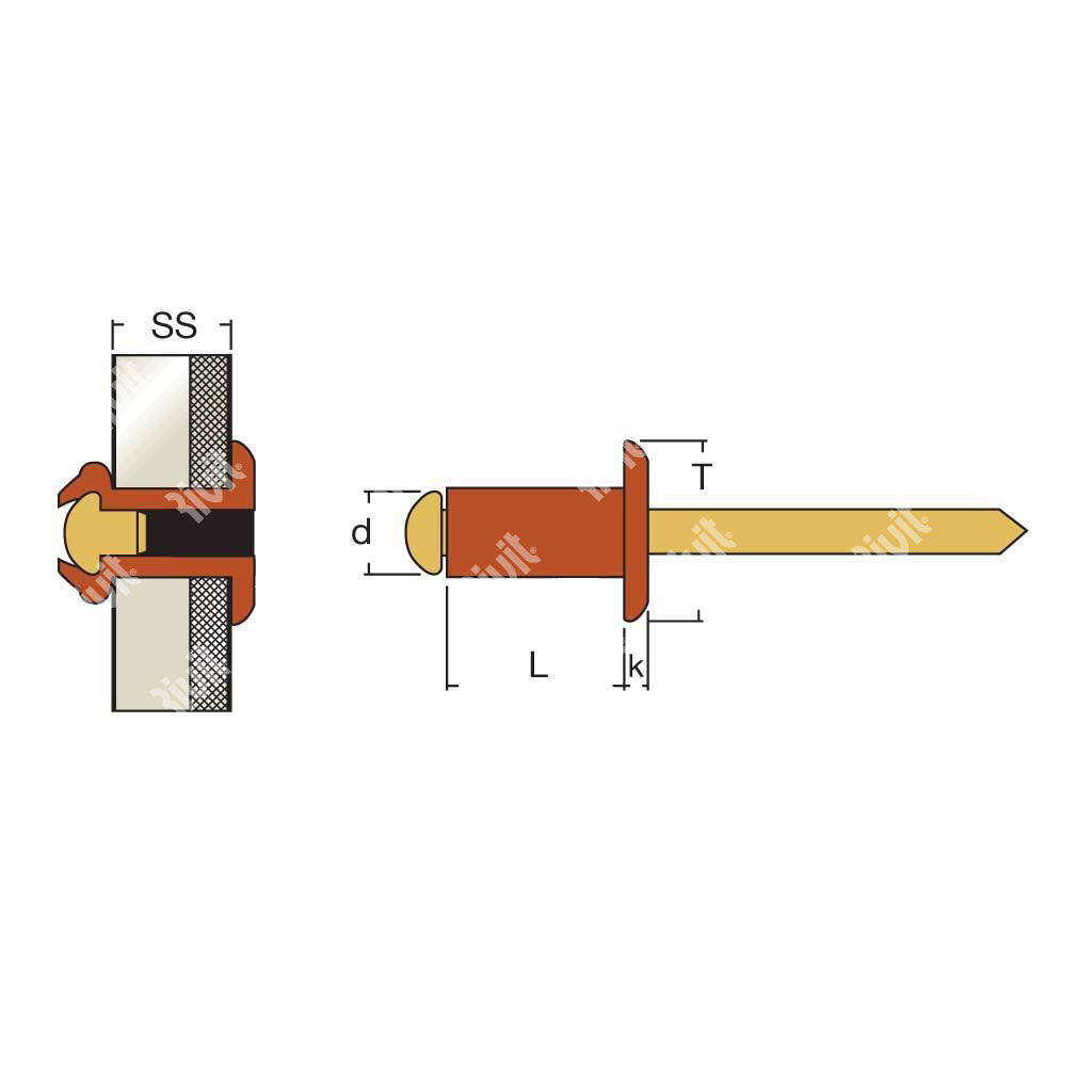 ROT-BLISTRIV-Rivetto Rame/Ottone TT (100pz) 3,4x6,0