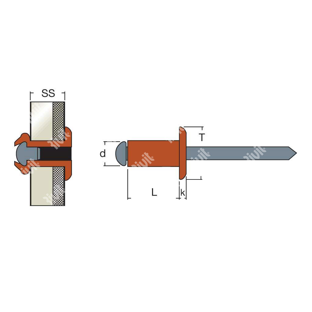 RFT-BOXRIV-Blind rivet Copper/Steel DH (100pcs) 3,2x7,0