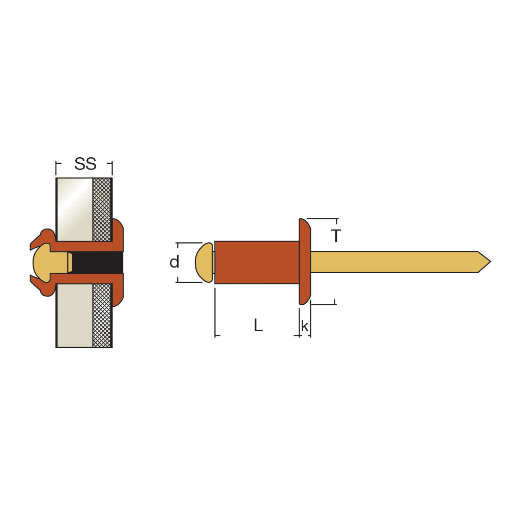 ROT-Blind rivet Copper/Brass DH 3,9x6,0