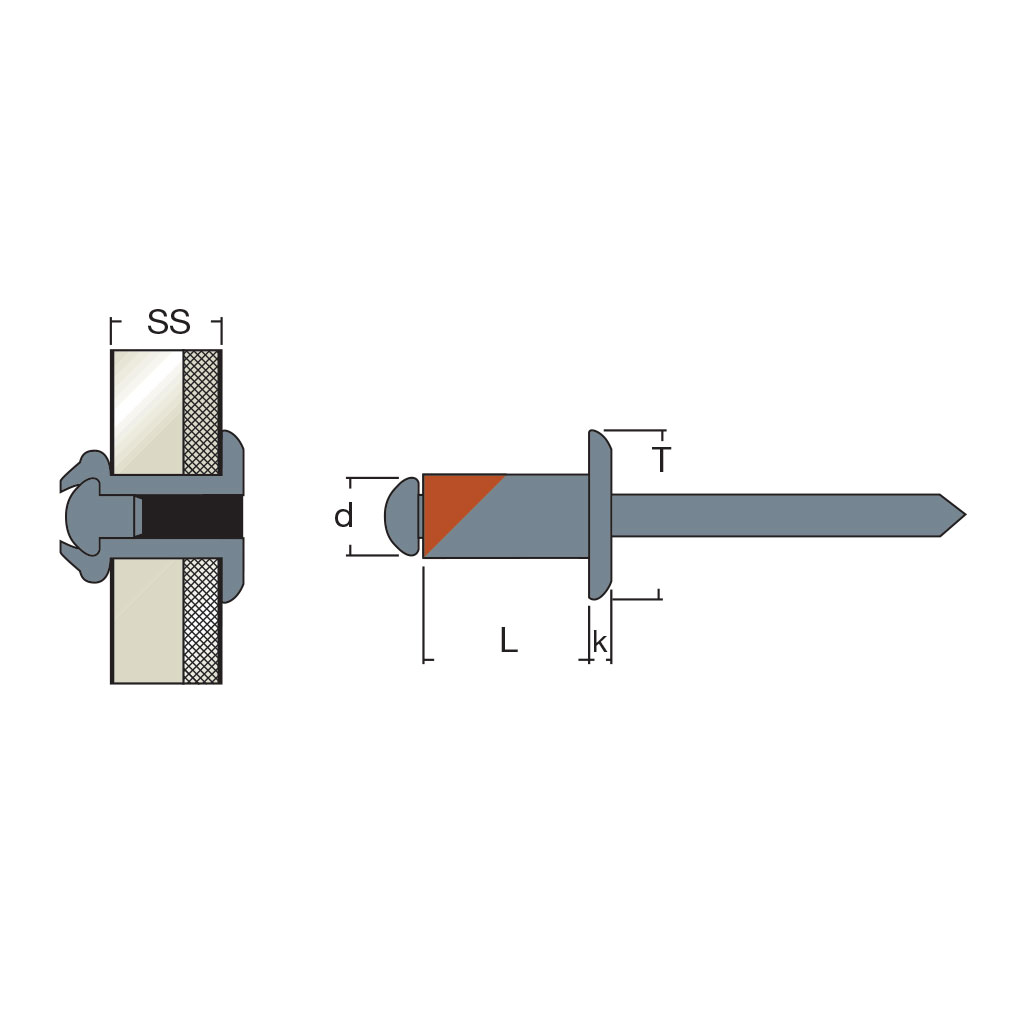 RZFT-Cuivre galvanisé/Acier rivet TP 3,4x9,0