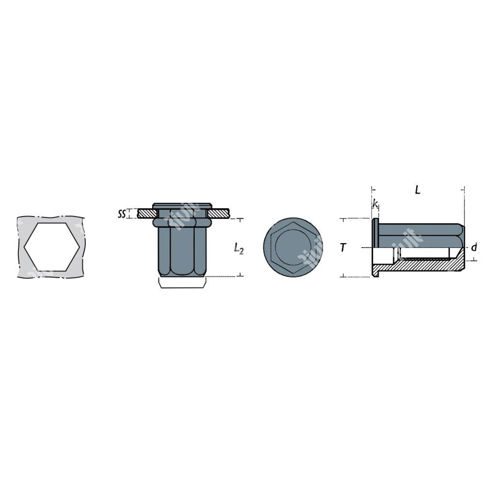 SFTE-Rivsert Acier hexa8,97mm t.9,0 es0,5-3,0 ètanche M6/030