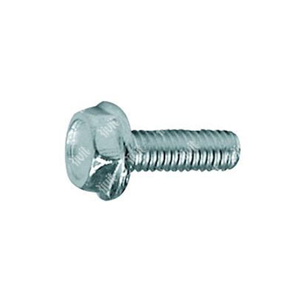 Hex head flange w/serration bolt DIN 6921 4.8 - white zinc plated steel M6x20