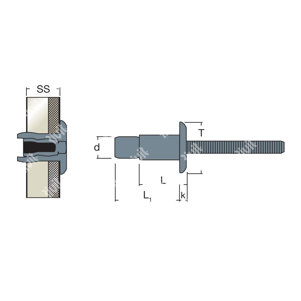MAGNARIV-Blind rivet Steel/Steel gr 2,0-9,5 DH 6,4x14,0