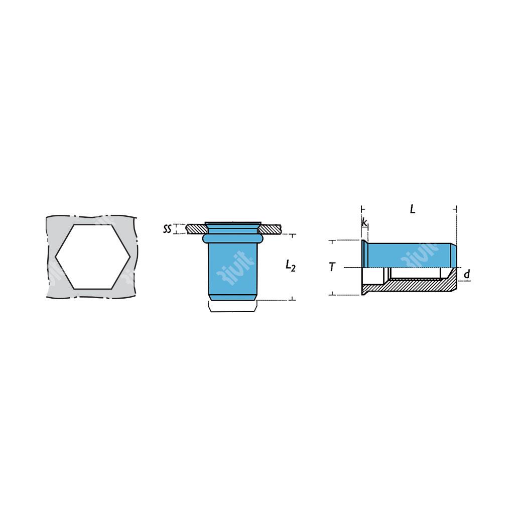 SIRC-Close end  Rivsert Stainless steel h.6,0 gr0, 5-2,0 RH M4/020