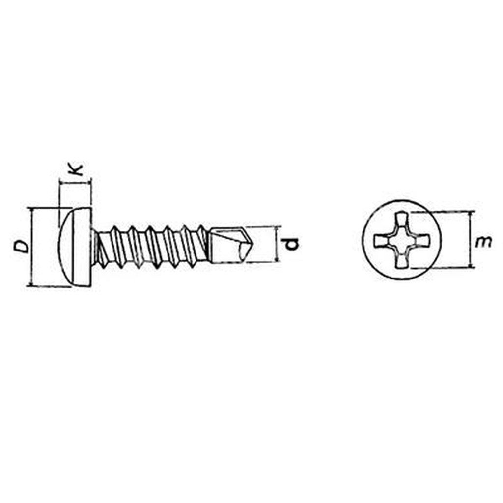 Pan head Ph+ self-drilling screw UNI8118/DIN7504N C15 - white zinc plated steel 6,3x22