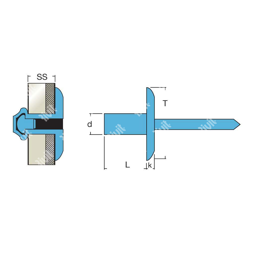 SRFT-BOXRIV-Cuivre/Acier rivet étanches TP (25pcs) 4,8x12,0 TL14