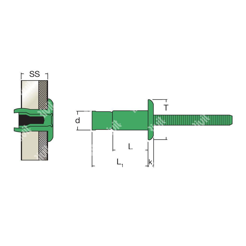 MONRIV-Blind rivet Alu/Alu gr 2,0-9,5 DH 6,4x14,0