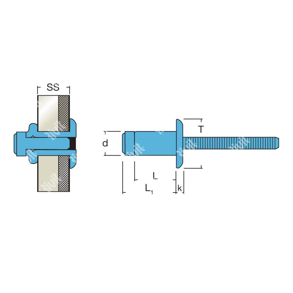 LOCKRIV-Blind rivet Stainless steel 304/304 gr 11, 0-14,0 DH 6,4x20,5