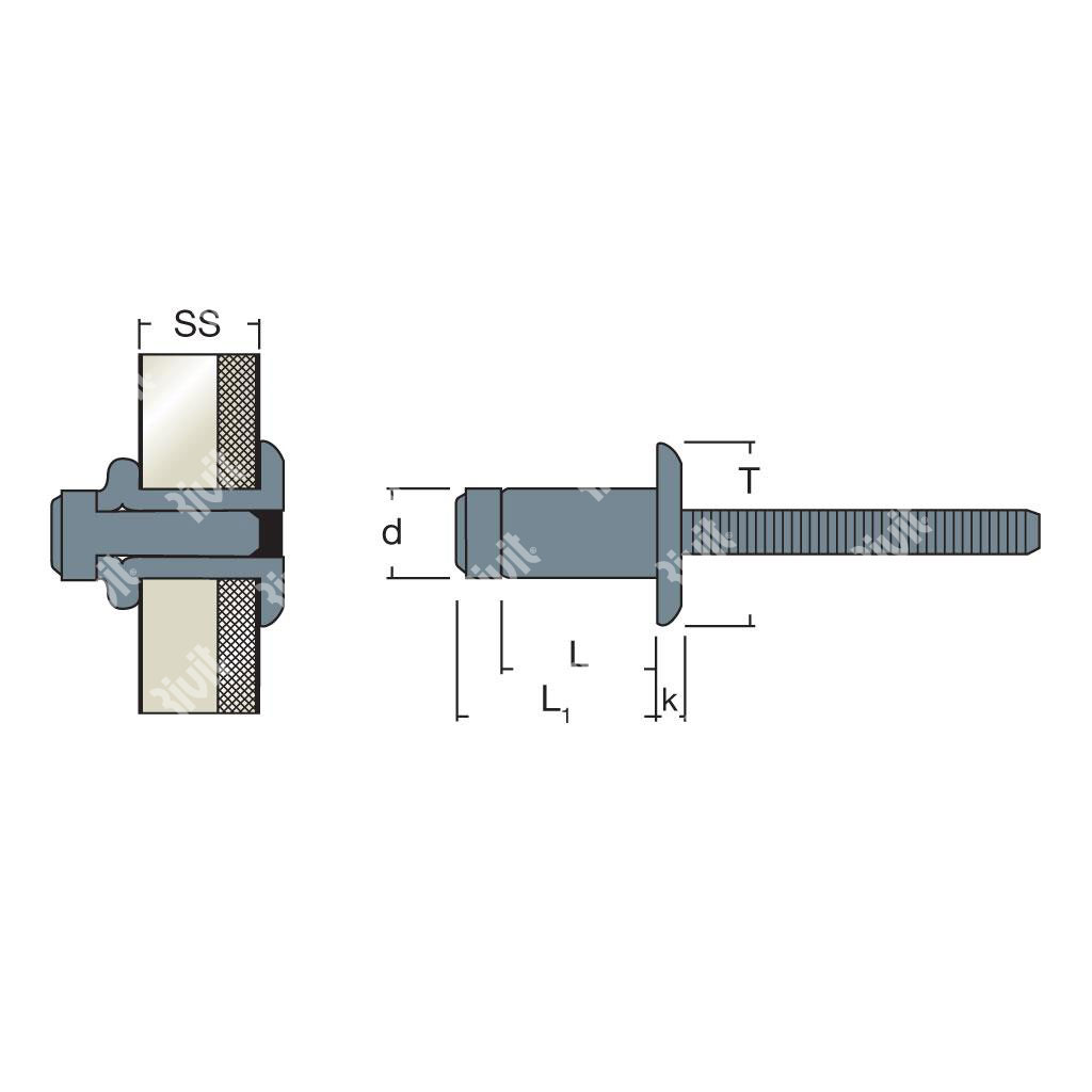 LOCKRIV-Rivetto Acciaio/Acciaio TT ss14,8-16,8 6,4x22,5