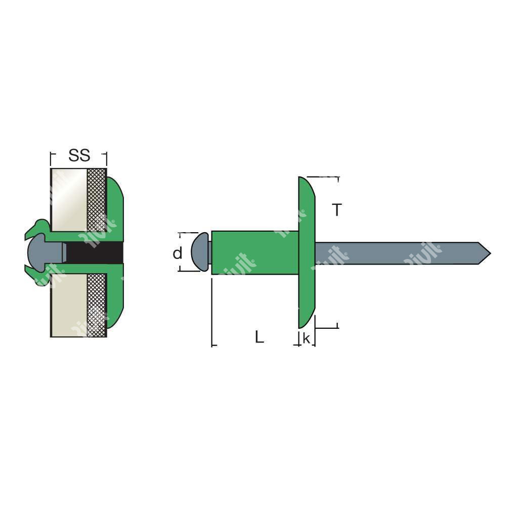 AFL169002-Blind rivet Alu RAL9002/Steel LH16 4,8x16,0 TL16