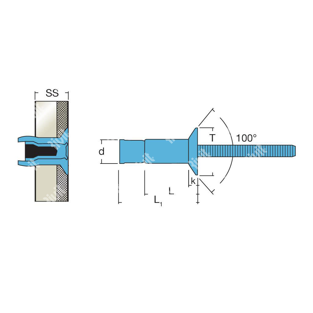 MONRIV-Inox AISI304/Inox rivet TF100° es3,0-8,0 4,8x12,7