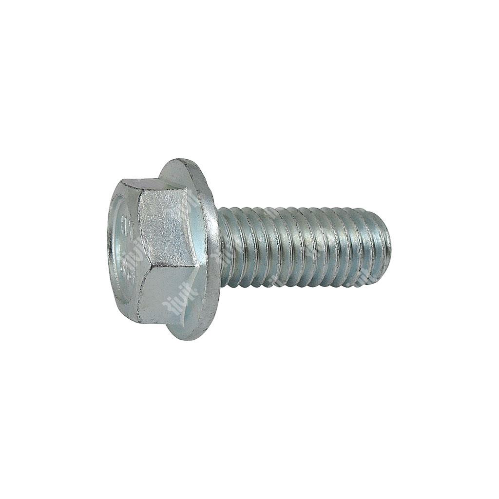 Hex head flange w/serration bolt DIN 6921 8.8 - white zinc plated steel M4x20