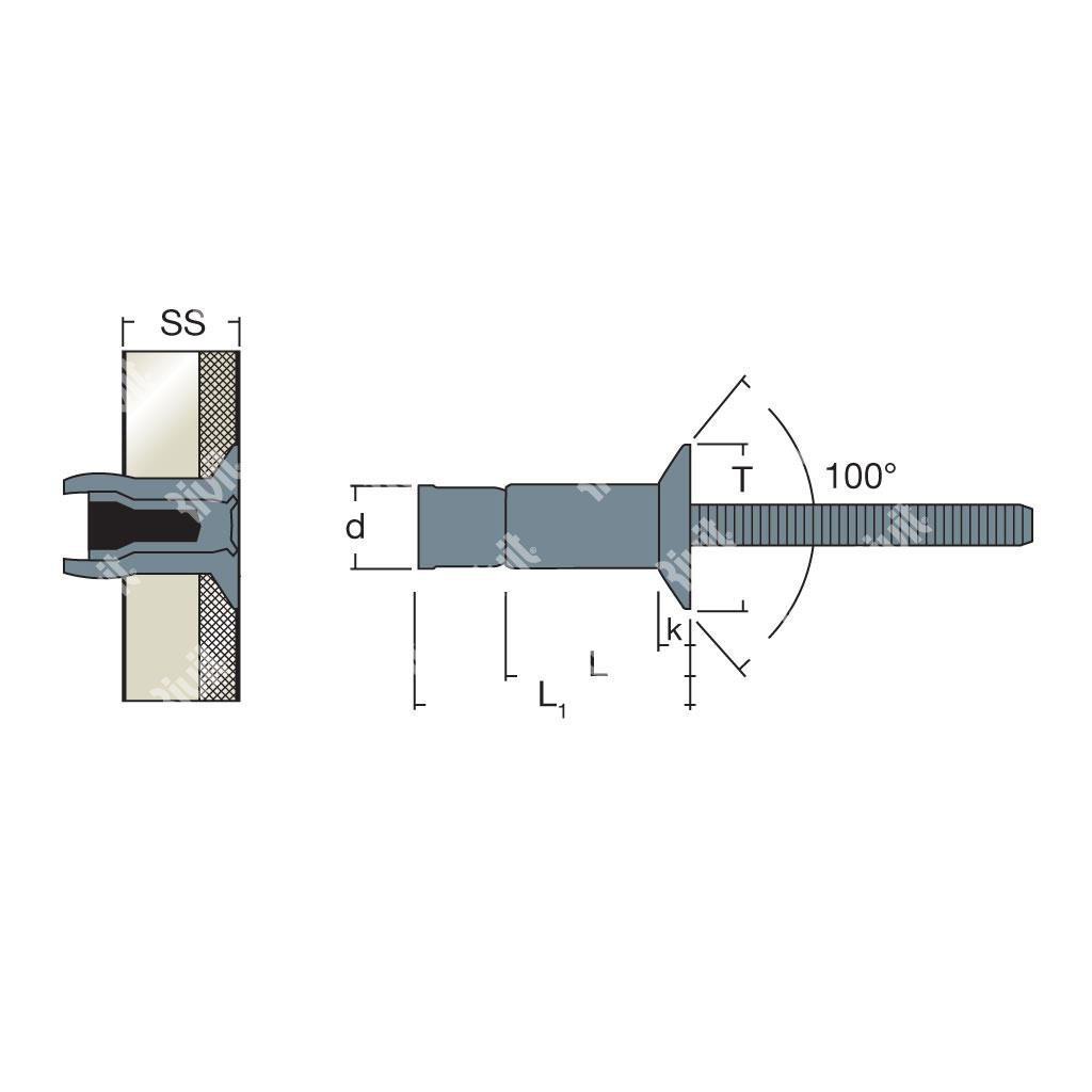 MONRIV-Acier/Acier rivet TF100°es3,0-12,0 4,8x16