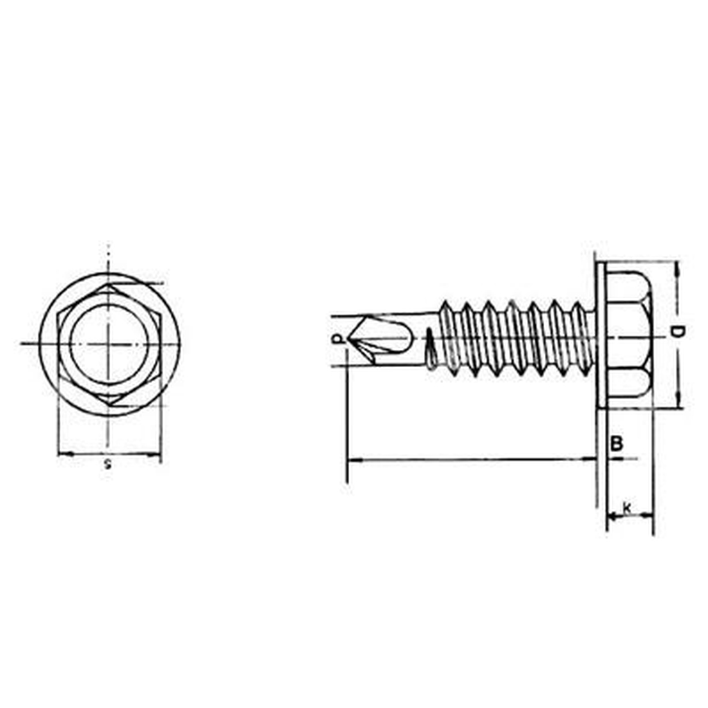 Hex flat washer head self drilling screw UNI 8117/DIN 7504K stainless steel 304 6,3x32