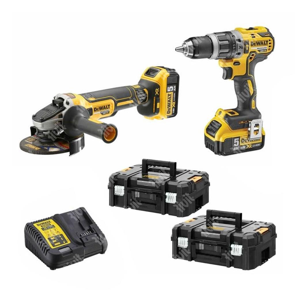 DEWALT-Trapanoc/percuss.+Smerigliatrice 125mm DCD796-DCG405-2Batt.5.0AhXR18V-CaricaB.2Valigie DCK2153P2T-IT