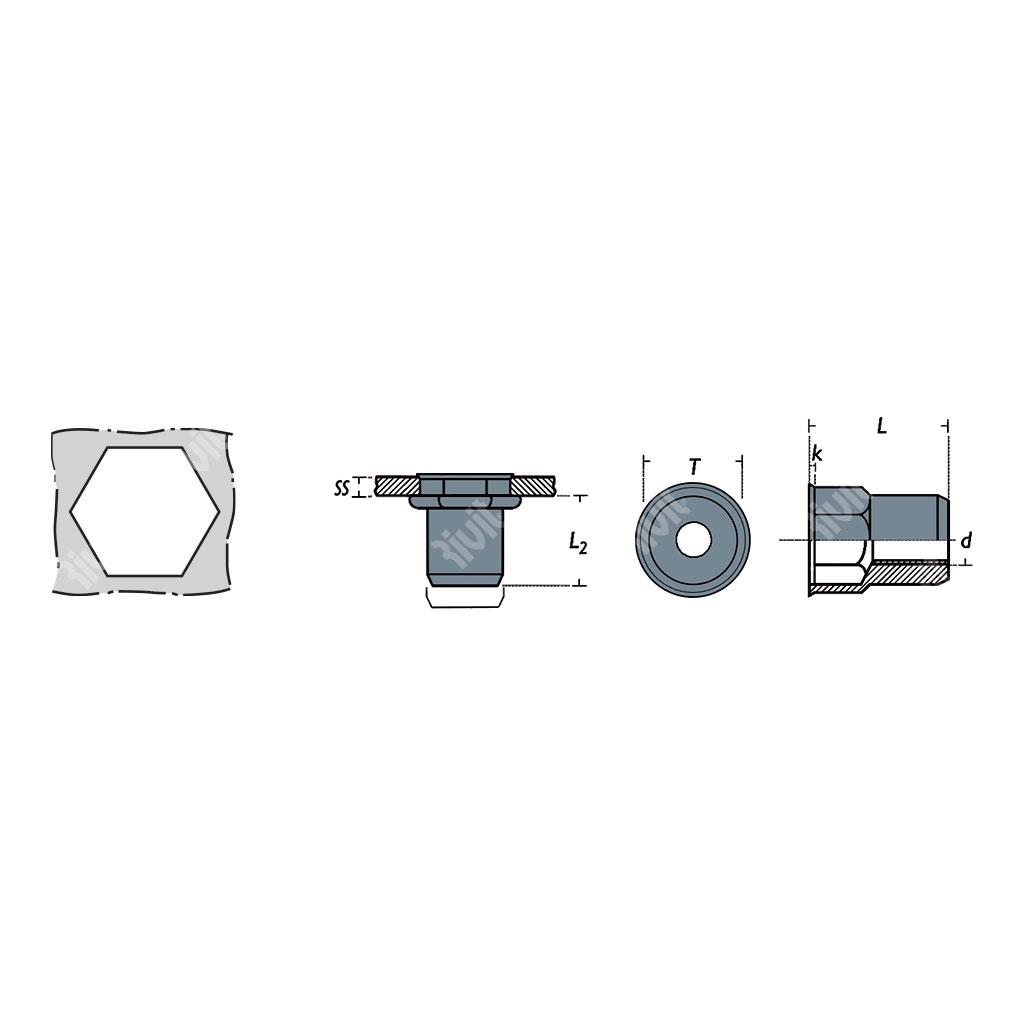 FREPT-Rivsert Steel semihexag 8,8mm h.9,0 gr0,5 3,0-RH M6/030