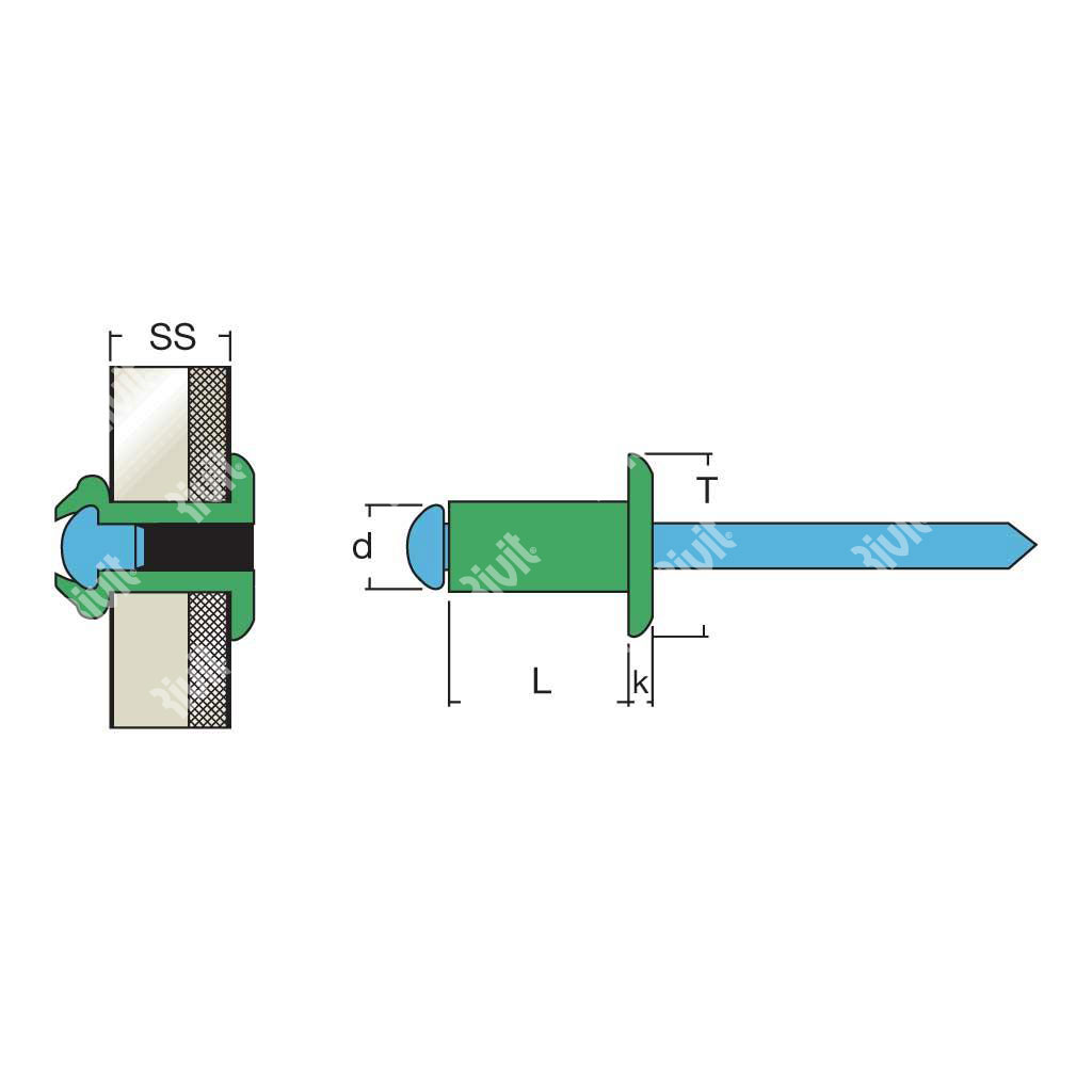 AIT9006-Blind rivet Alu RAL9006/Stainless steel 304 DH 4,8x12,0