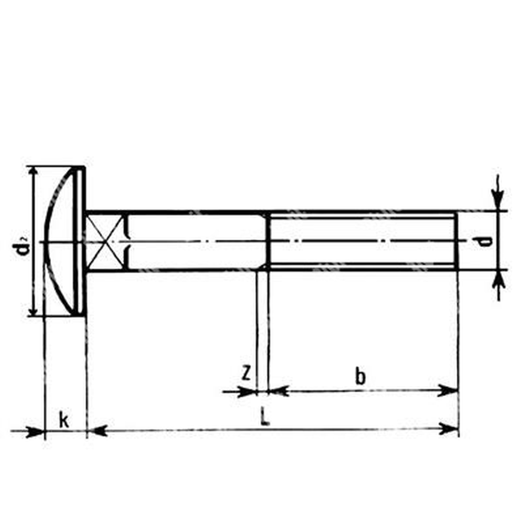 Mushroom head square neck bolt stainless steel A4 M6x20