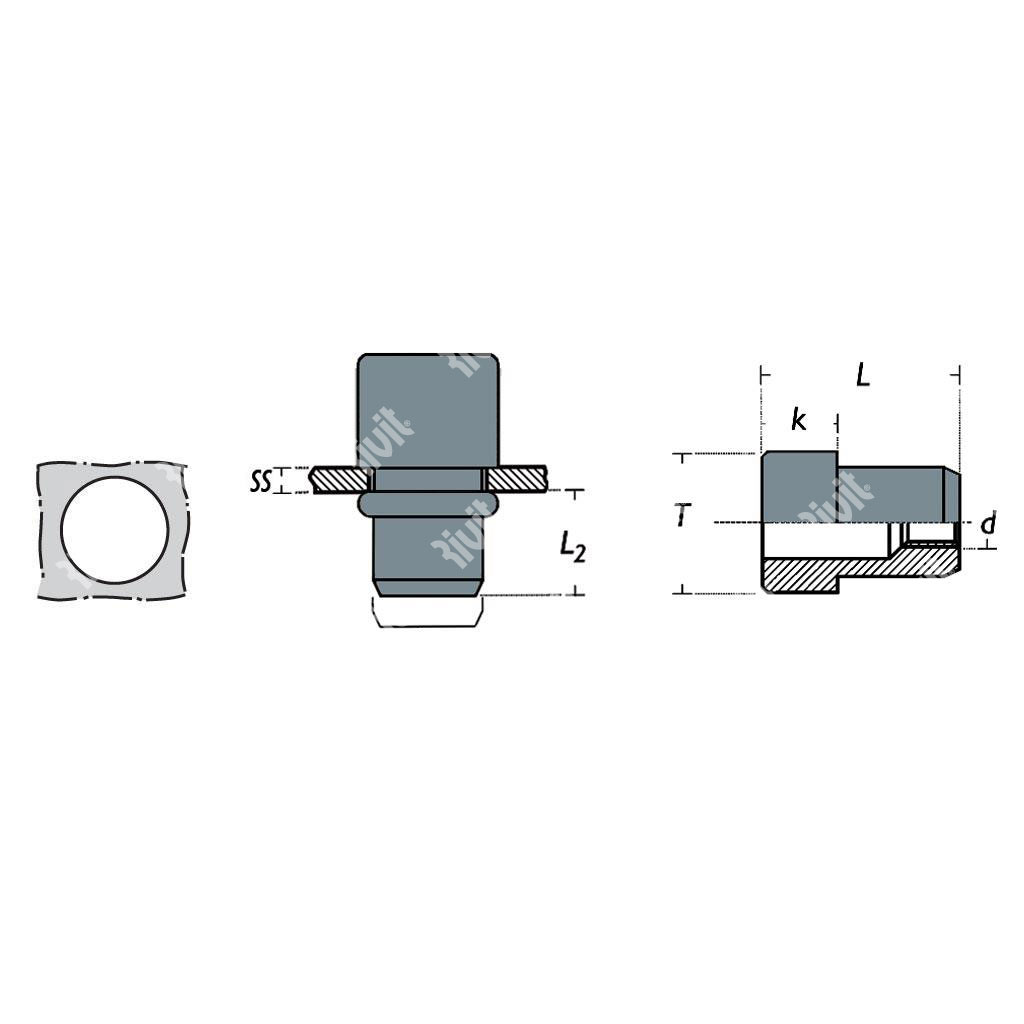 DISERT-Rivsert Fe TC 12x8 c/collare Foro 9,0 FE ZB M6x22,8 ss0,5-3,0